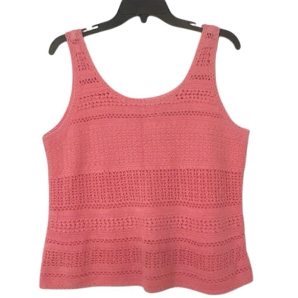 Vintage Y2K Boho Pink Crochet Summer Cropped Tank Top XL Festival Concert